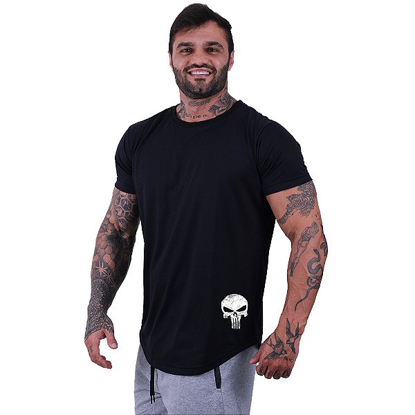 Camiseta Longline Masculina MXD Conceito Estampa Lateral Caveira Vingador