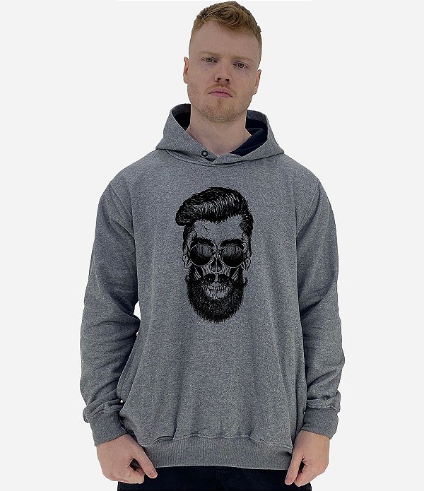 Blusa Moletom Masculino MXD Conceito Com Touca Caveira Barba e Topete