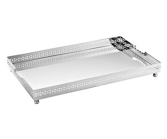 Bandeja Retangular Mirror Cross Grande Prata - St. James