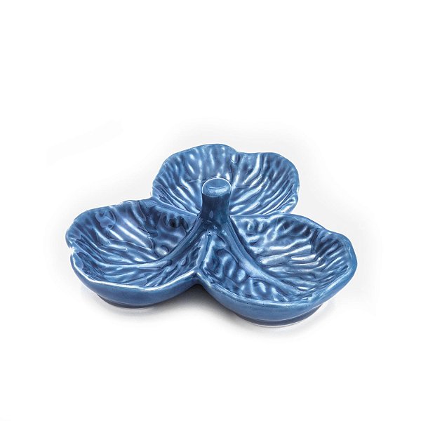 Petisqueira Folha com 3 Divisões Azul