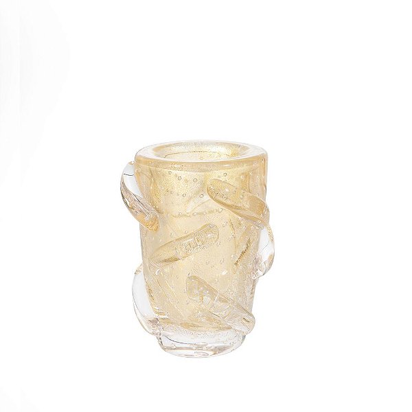 Vaso Murano PP Stick Cristal com Ouro 24k