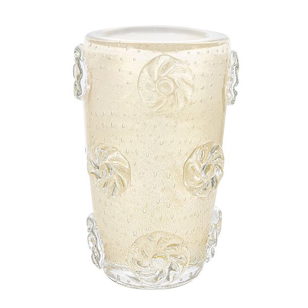 Vaso Murano G Flowers Quartzo Pérola com Ouro 24k