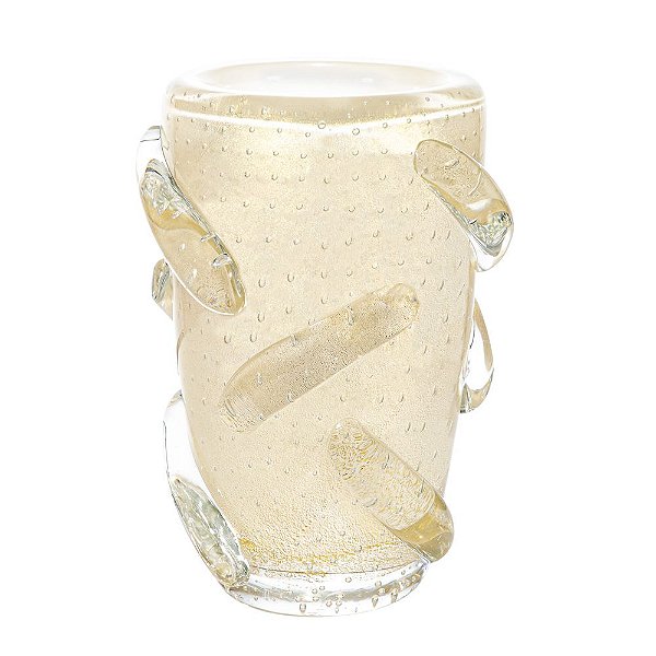 Vaso Murano G Stick Quartzo Pérola com Ouro 24k