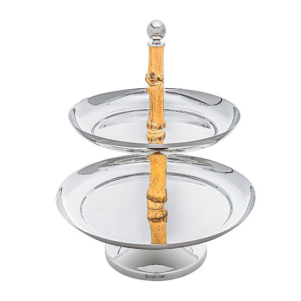 Porta Petit Fours Duplo com Bambu Prata - Shefield Plate