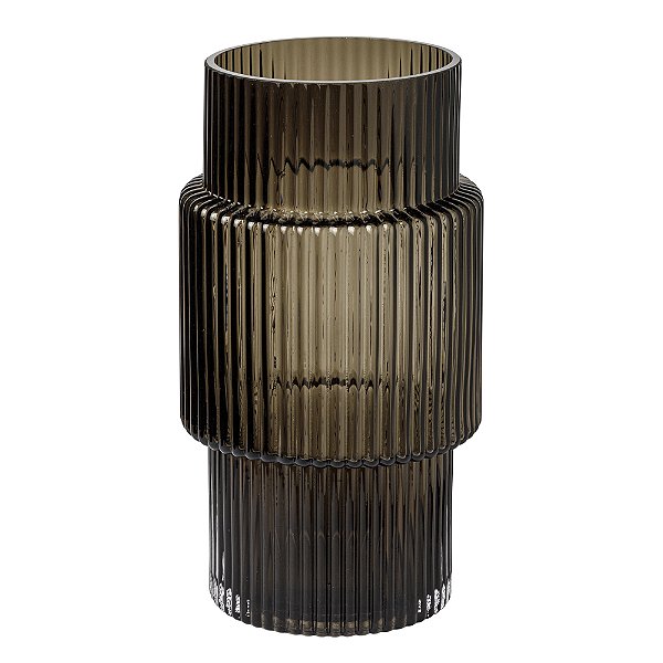 Vaso de Vidro Marrom Base e Bordas Estreitas Estriado