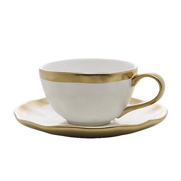 Xícara de Café Branco e Dourado Dubai