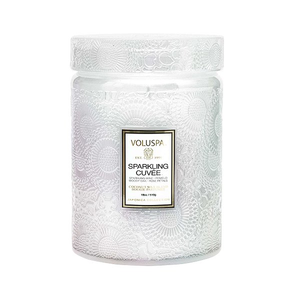 Vela Voluspa Pote Vidro G 100h Tampa Vidro Relevo Sparkling Cuvee