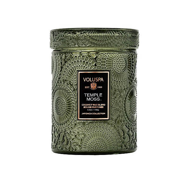 Mini Vela Voluspa Pote Vidro 50h Relevo Temple Moss