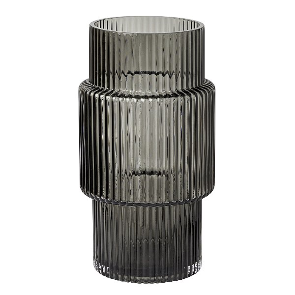 Vaso de Vidro Cinza Base e Bordas Estreitas Estriado