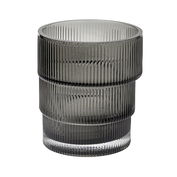 Vaso de Vidro Cinza Estriado