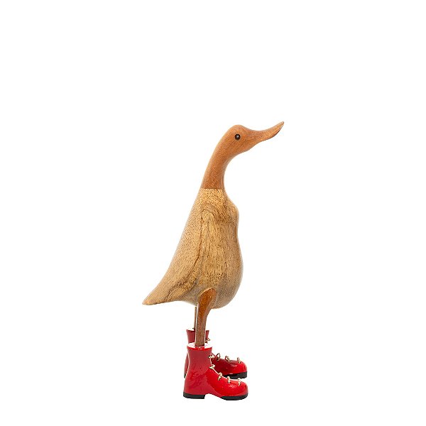 Escultura Pato de Botas em Madeira Vermelha M