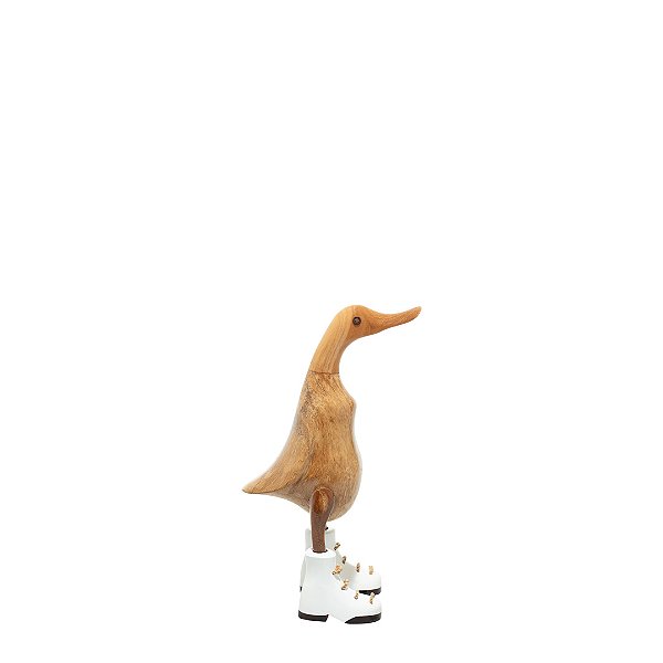 Escultura Pato de Botas em Madeira Branco P
