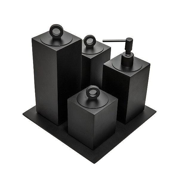 Conjunto para Banheiro Quadrado 5 Peças Ello Preto Fosco