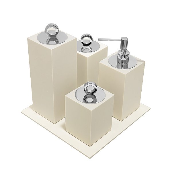 Conjunto para Banheiro Quadrado 5 Peças Ello Linho Fosco