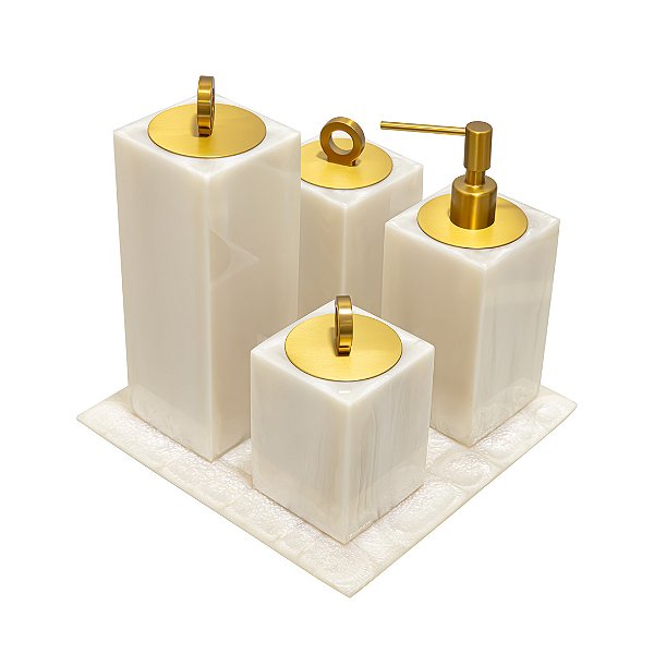Conjunto para Banheiro Quadrado 5 Peças Ello Madrepérola
