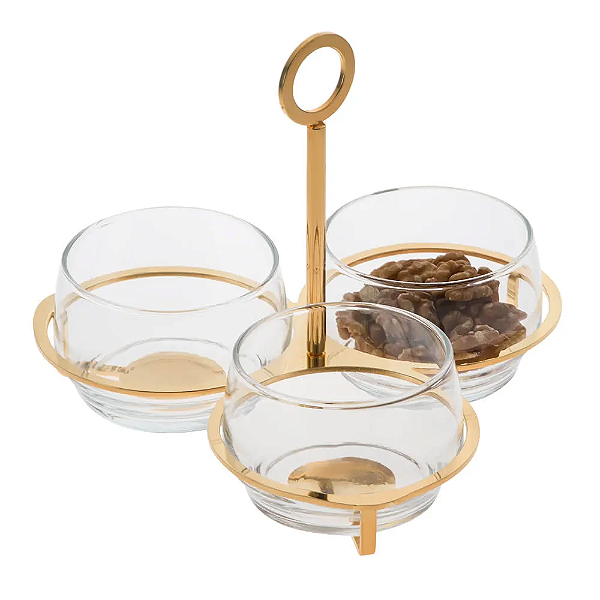 Porta Aperitivo Triplo Roma Ouro 24k - Riva