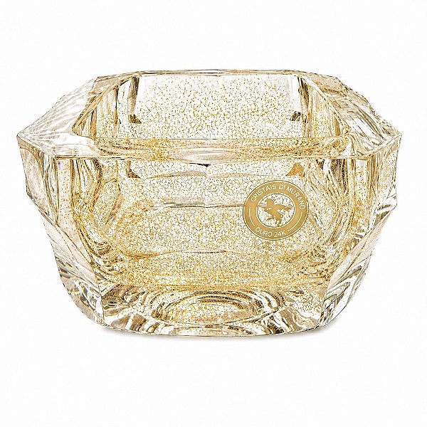 Centro de Mesa Quadrado Lapidado com Ouro 24k - Cristais Di Murano