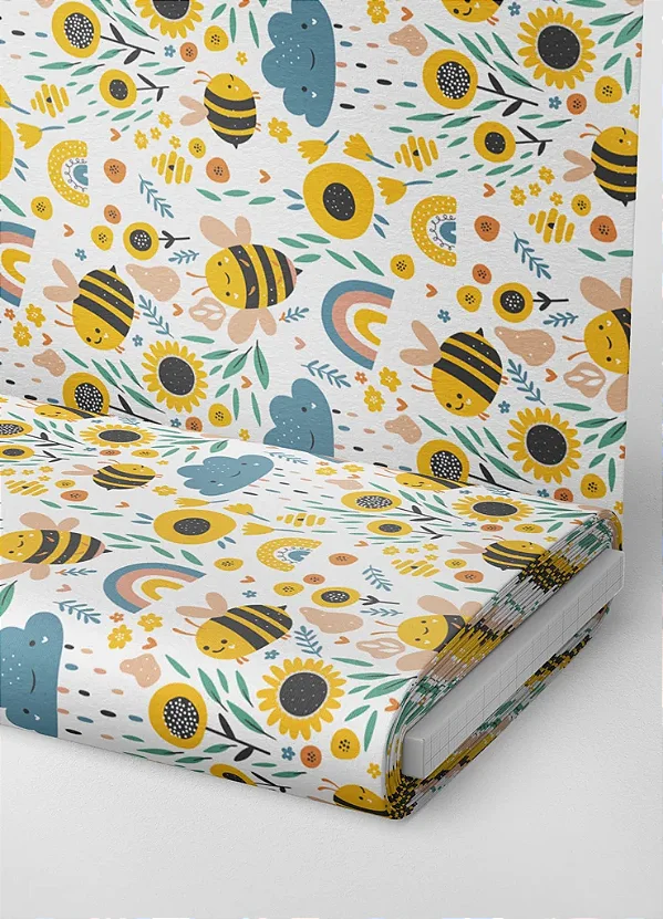 Tecido Microfibra Estampa Digital Abelhinha 1,55m de Largura