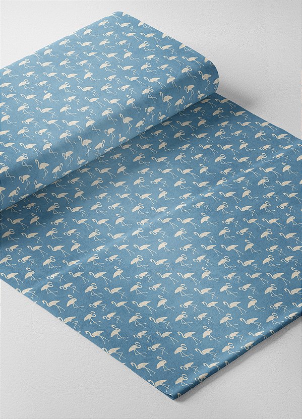 Tecido Microfibra Estampa Digital Flamingos Fundo Azul 1,55m de Largura