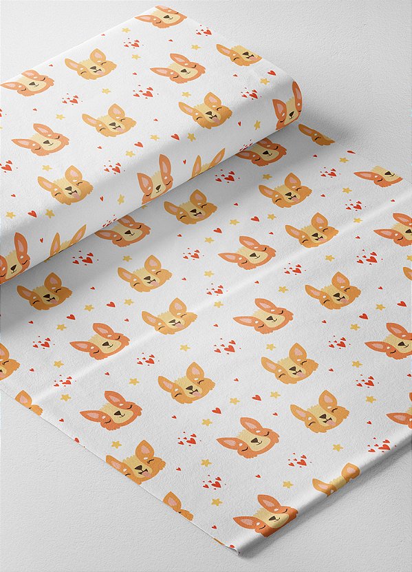 Tecido Microfibra Estampa Digital Corgi Dog 1,55m de Largura