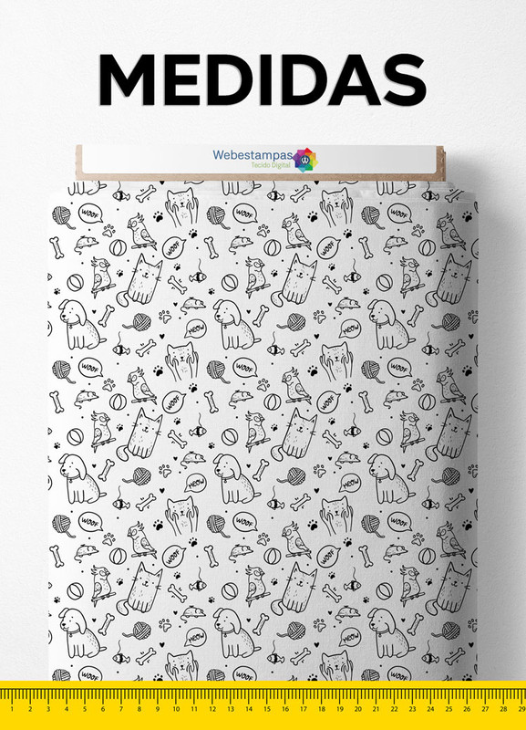 Tecido Microfibra Estampa Digital Dog Y Cat 1,55m de Largura