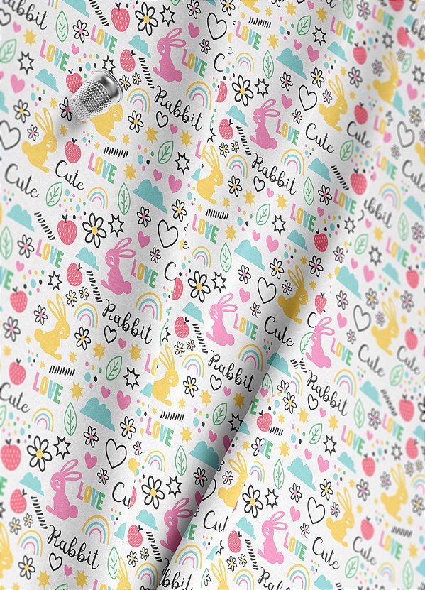 Tecido Microfibra Estampa Digital Love Rabbit 1,55m de Largura
