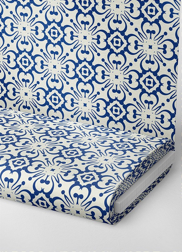 Tecido Microfibra Estampa Digital Arabesco Azul Aletejano 1,55m de Largura