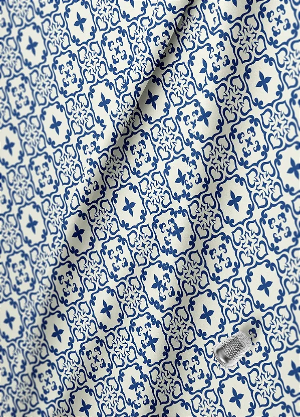 Tecido Microfibra Estampa Digital Arabesco Azul Coimbra 1,55m de Largura