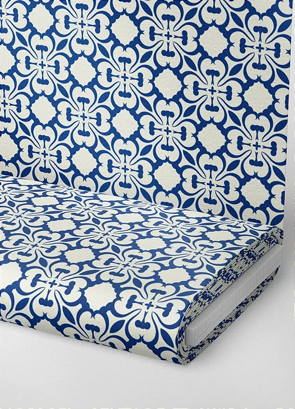 Tecido Microfibra Estampa Digital Arabesco Azul Lisboa 1,55m de Largura