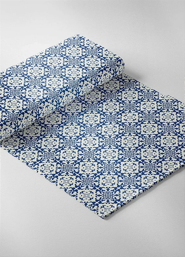 Tecido Microfibra Estampa Digital Arabesco Azul Porto 1,55m de Largura