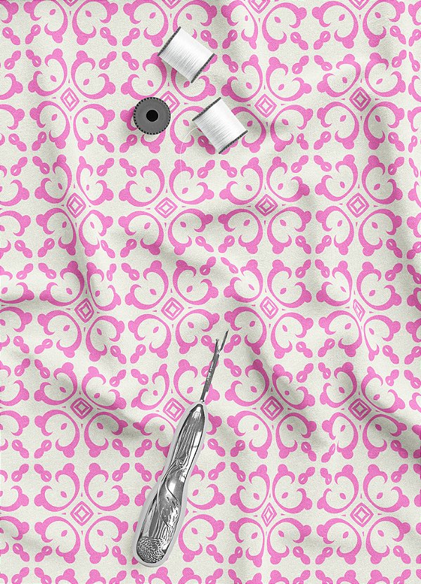 Tecido Microfibra Estampa Digital Arabesco Rosa Imperial 1,55m de Largura