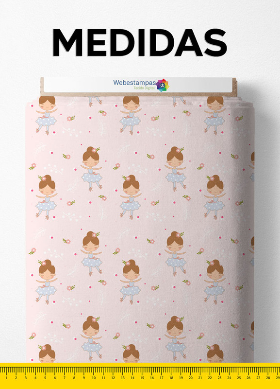 Tecido Microfibra Estampa Digital Bailarina Fofinha 1,55m de Largura