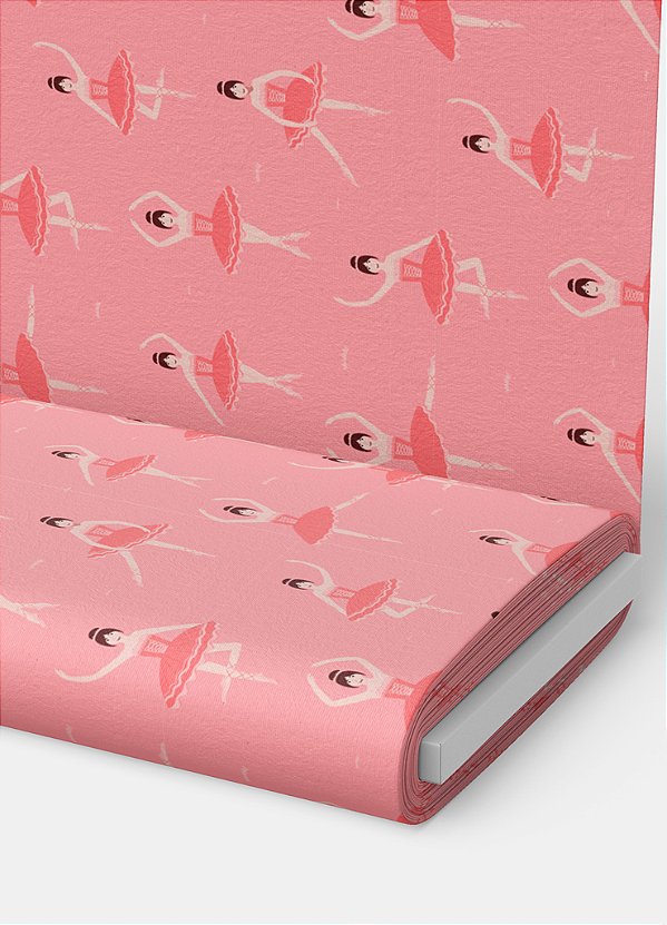 Tecido Microfibra Estampa Digital Bailarina Fundo Rosa 1,55m de Largura