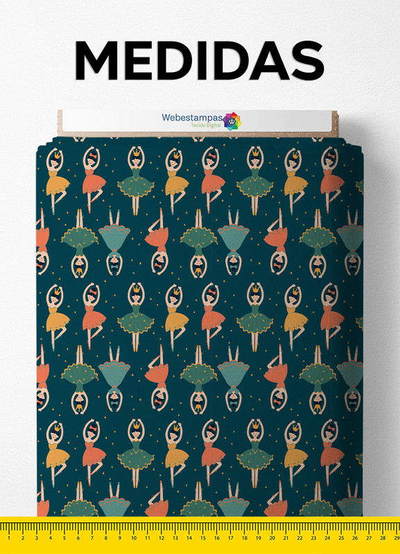 Tecido Microfibra Estampa Digital Bailarinas Fundo Marinho 1,55m de Largura