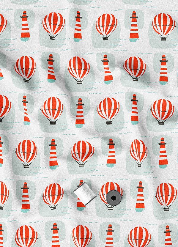 Tecido Microfibra Estampa Digital Balão Laranja 1,55m de Largura