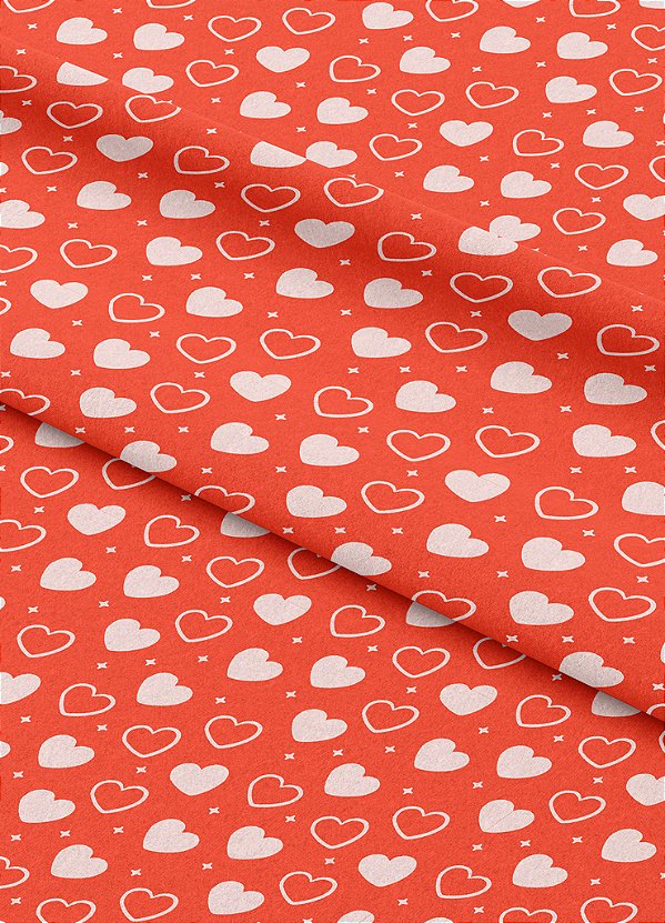 Tecido Microfibra Estampa Digital Coração Brancos 1,55m de Largura