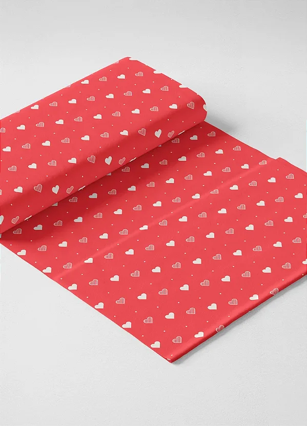 Tecido Microfibra Estampa Digital Corações Fundo Vermelho 1,55m de Largura
