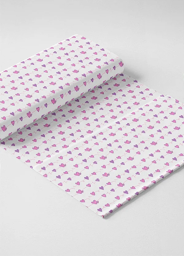 Tecido Microfibra Estampa Digital Corações Lilás e Rosa 1,55m de Largura