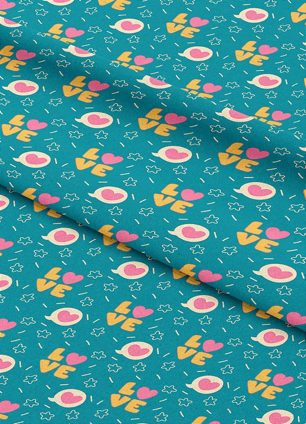 Tecido Microfibra Estampa Digital Love Fundo Azul 1,55m de Largura