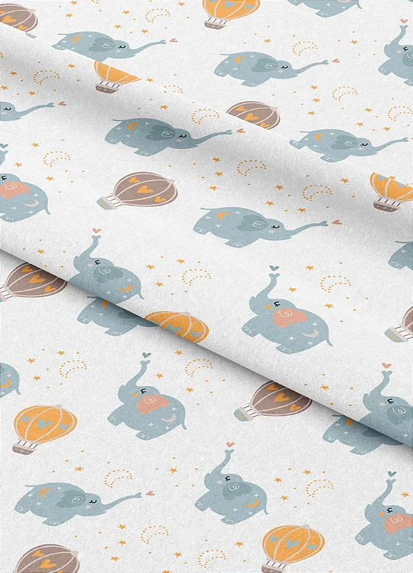 Tecido Microfibra Estampa Digital Balão e Elefante 1,55m de Largura