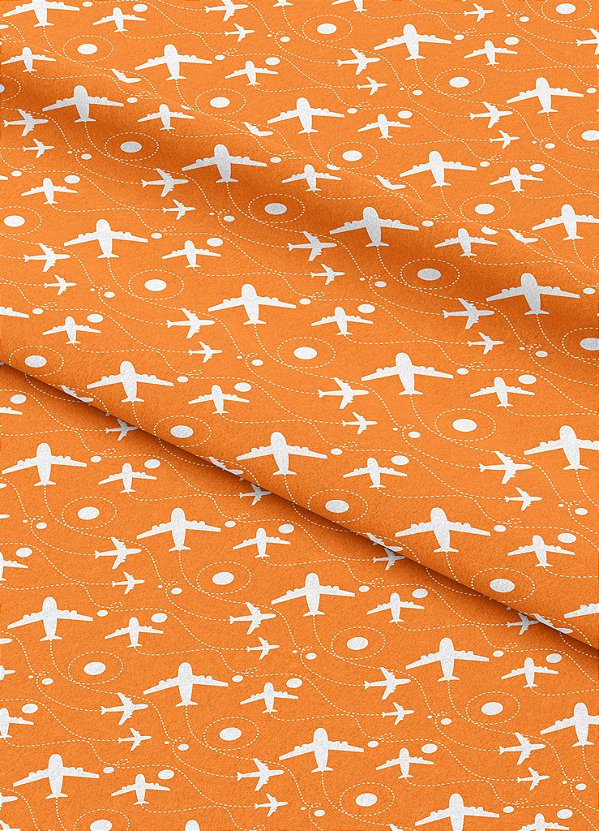 Tecido Microfibra Estampa Digital Viagem Fundo Laranja 1,55m de Largura
