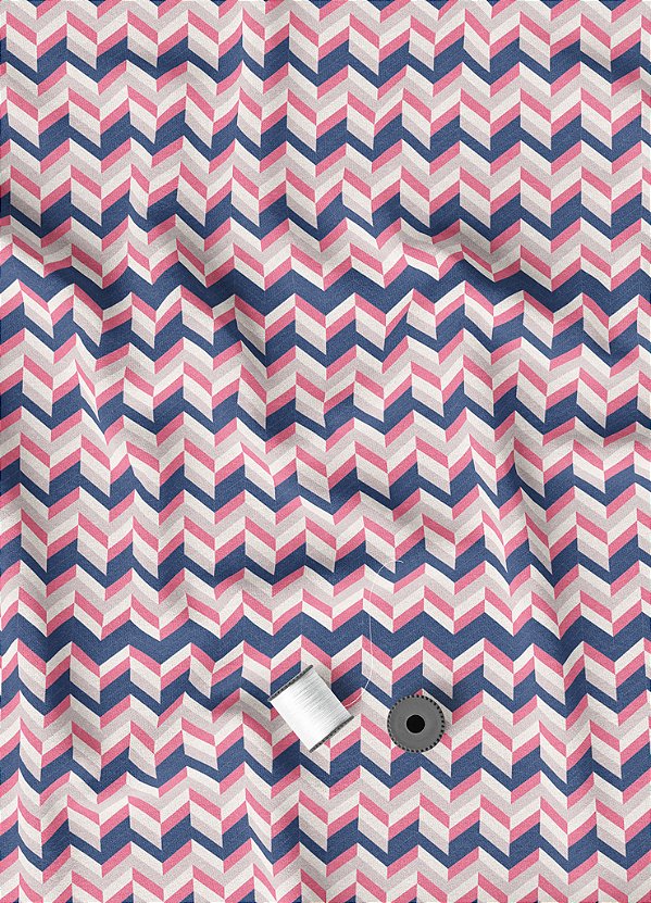 Tecido Microfibra Estampa Digital Chevron Rosa e Azul 1,55m de Largura
