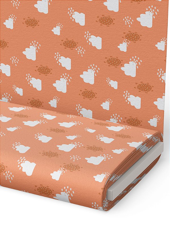 Tecido Microfibra Estampa Digital Nuvens Fundo Laranja 1,55m de Largura
