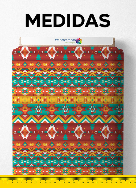 Tecido Microfibra Estampa Digital Étnica Geométrica 1,55m de Largura