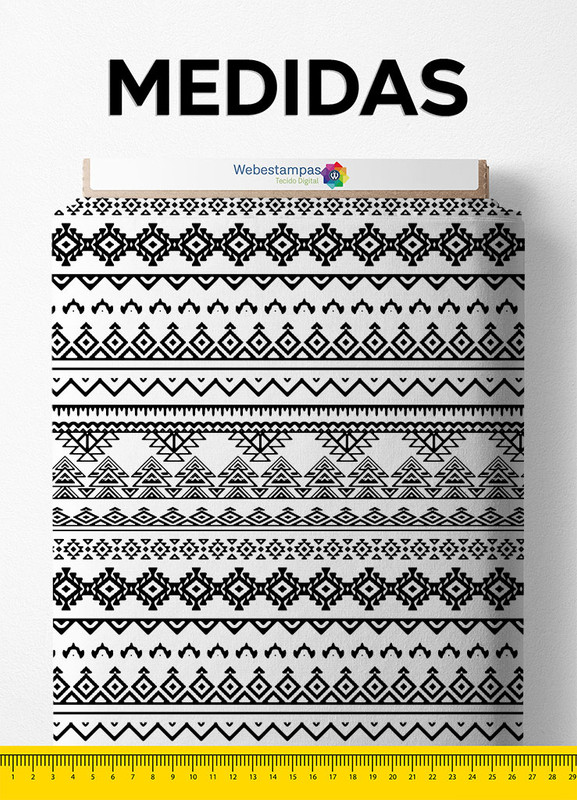 Tecido Microfibra Estampa Digital Tribal Preto e Branco 1,55m de Largura
