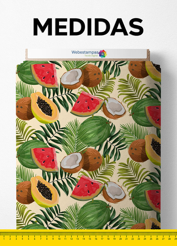 Tecido Microfibra Estampa Digital Frutas e Folhas 1,55m de Largura