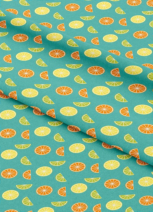 Tecido Microfibra Estampa Digital Laranja e Limão Fundo Azul 1,55m de Largura