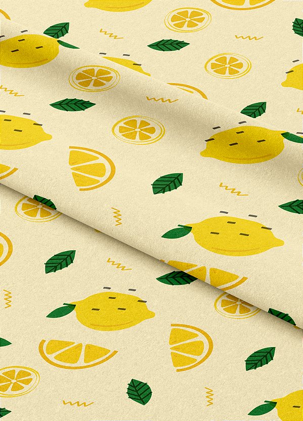 Tecido Microfibra Estampa Digital Limão Fundo Amarelo 1,55m de Largura