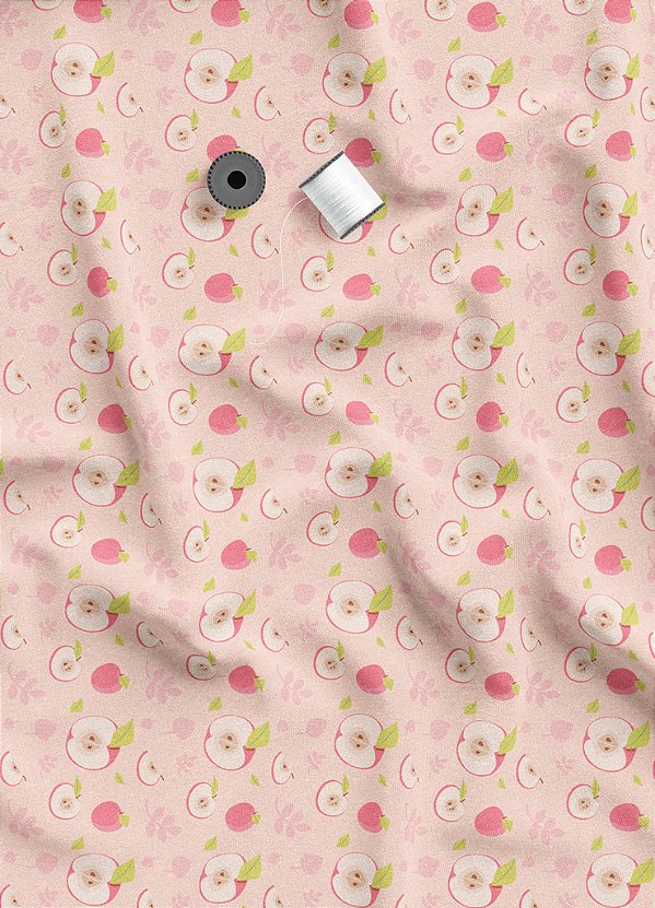 Tecido Microfibra Estampa Digital Maçã Rosa Claro 1,55m de Largura