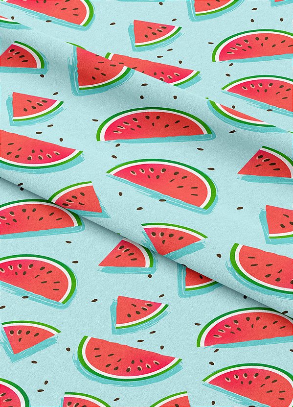 Tecido Microfibra Estampa Digital Melancia Fundo Azul 1,55m de Largura
